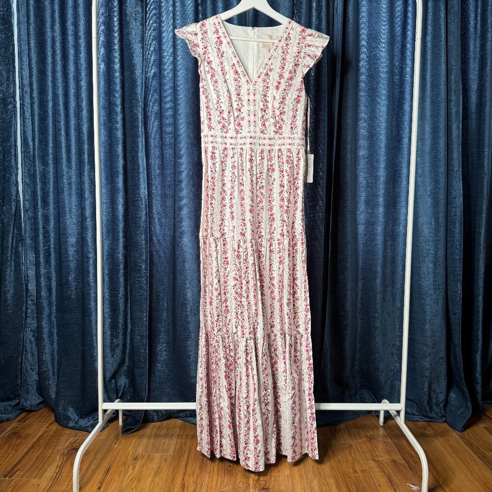 NWT Gal Meets Glam Rose Maxi Dress Size 2 Floral Rose 100% Cotton Summer